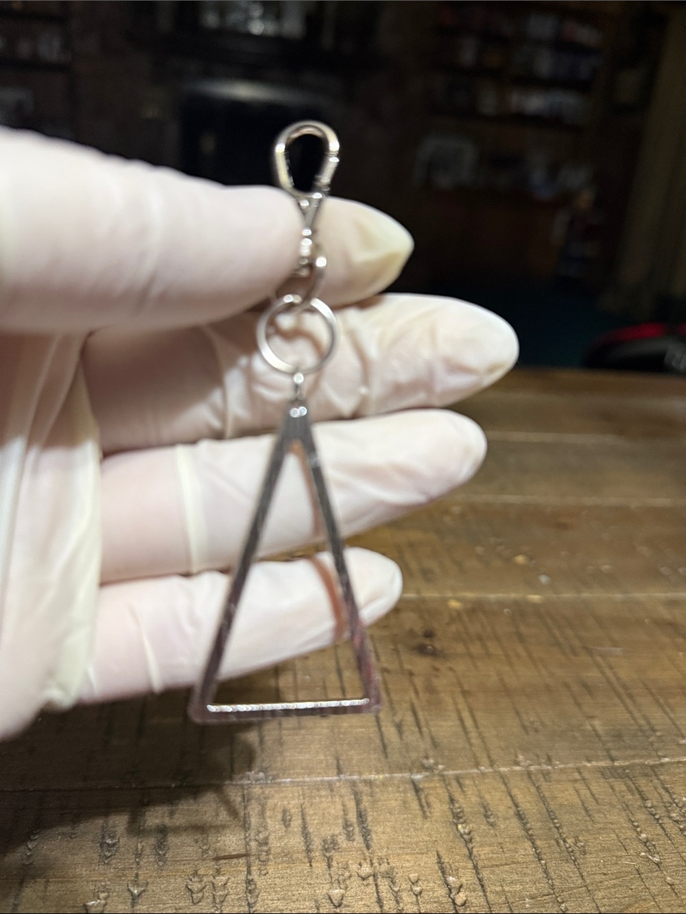 Geometric Triangle Keychain Charm in Silver/Rose